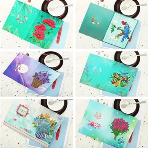 Diamond Mosaic Diy Greeting Card Rhinestone Crystal Gift Flower Bird 5d Diamond Painting For Fun Home Decoration