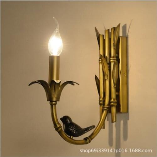 American wall lamp bedroom bedside single personality pastoral wrought iron living room lighting European fabric creative wall lamp