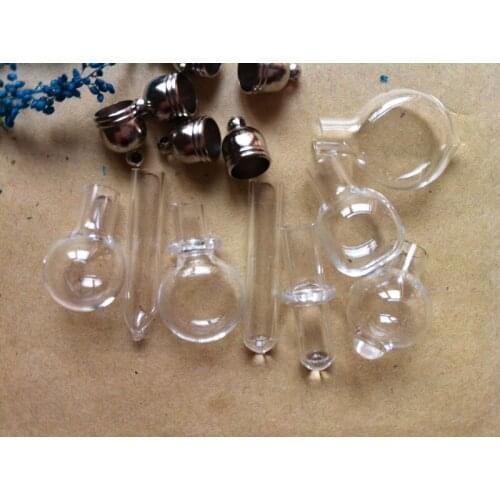 Free ship! 300pieces mixed glass Vial Pendant 5mm (metal cap /mini/glass/charm/ rice/ bottle/miniature/vials)