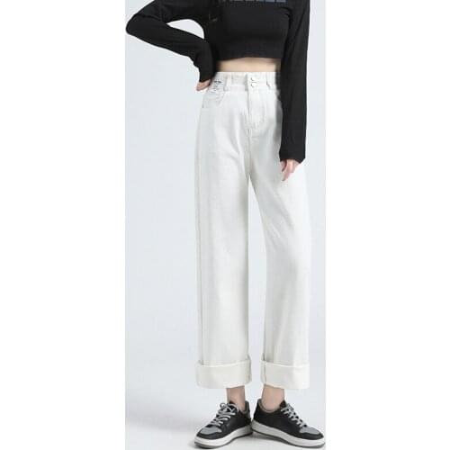 Pants for Women Fashion High Waist Straight Wide Leg Denim Pants Laides White Loose Full-length Streetwear Plus Size