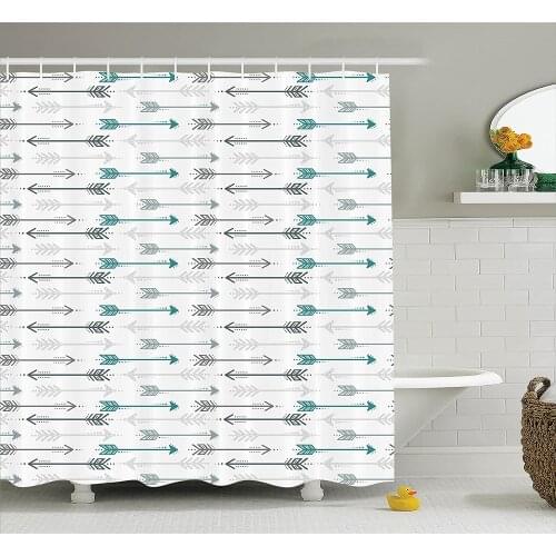 Teal Decor Shower Curtain Retro Arrow in Horizontal Line Heading to Opposite Directions Artwork Wall Decoration Hanging Curtains