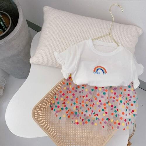 Childrens Sets Rainbow Girls' Summer Suit 2021 New Korean Short Sleeve Top +skirt Girls Two Piece Sets Toddler Girl Clothes