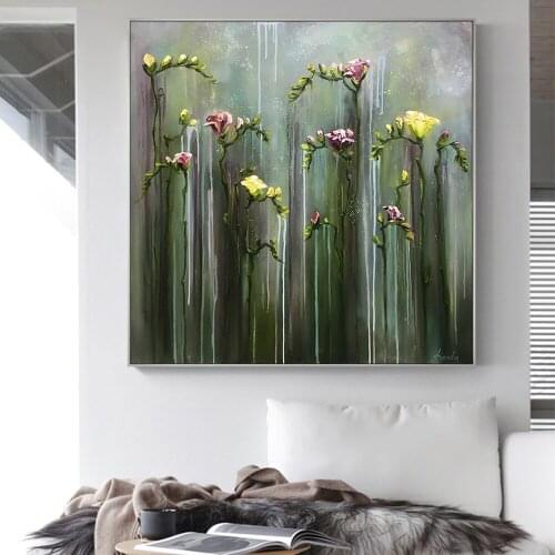 Home Decor Canvas Printed Green Strips Blossom Poster Painting Modern Wall Art HD Scenery Pictures Living Room Modular No Frame