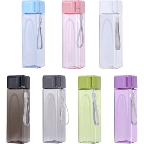 Food Grade PP Water Bottles 6 Colors Transparent Square Cup Cold Juice Water Sports Cup With Portable Milk Rope Sport Water Cup