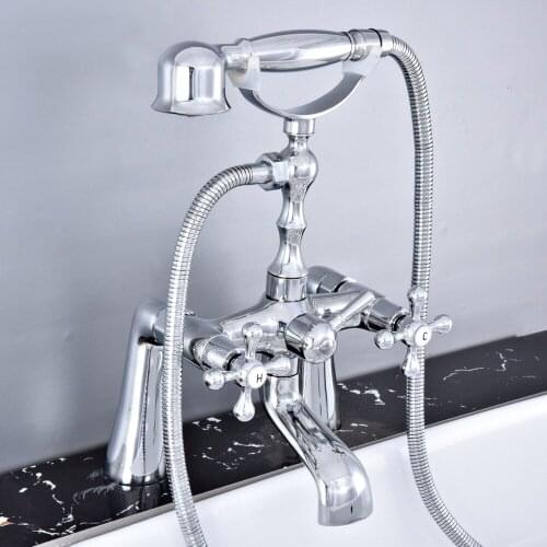 Chrome Brass Deck Mounted Bathroom Tub Faucet Set with 1.5M Handheld Shower Spray Head Bath Mixer Tap 2tf769