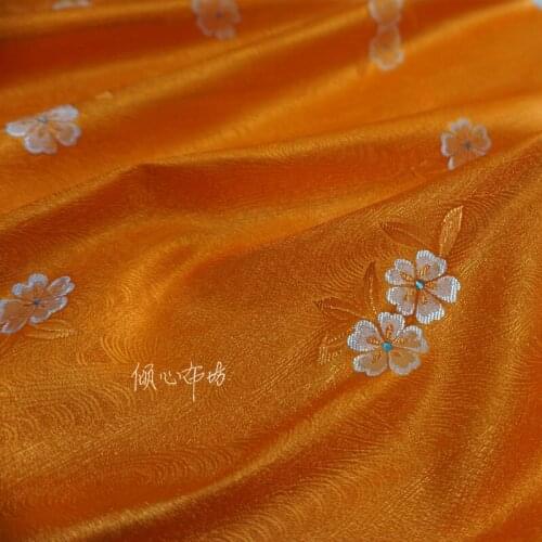 Chinese Classics Brocade jacquard Satin orange flower silk fabric Satin de soie Satén шелк hanfu cloth DIY patchworkbag