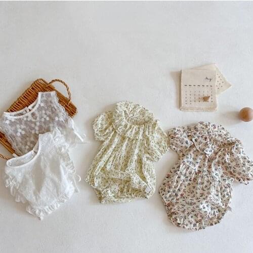 2Pcs Baby Girl Clothes Set Newborn Kids Korean Lace Shawl Floral Baby Jumpsuit Clothing Toddler Bebe Girl Outfits Infant Clothes
