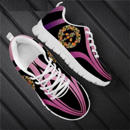 ELVISWORDS Peace Mandala Print Casual Lace-up Sneaker Flats for Ladies Comfortable Womens Air Mesh Sneakers zapaotos de mujer