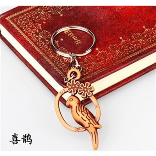 Lucky bird magpie Pendant cuckoo 100pcs keychain hanger 25mm keyrings wholesale promotion wood gift pendant keyring Diy