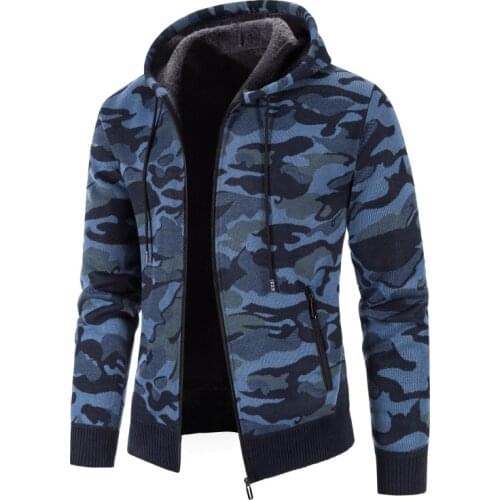 2021 Men Camouflage Sweater Winter Mens Hooded Fleece Cardigan Sweaters Jacket Male Thick Warm Sweatercoat
