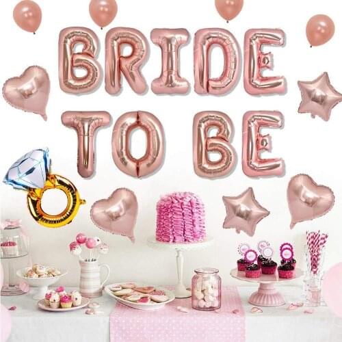 Rose Gold Bride To Be ballon Set heart star diamond ring Aluminum Film Latex ballon 26pcs Engagement Wedding Decoration marrige