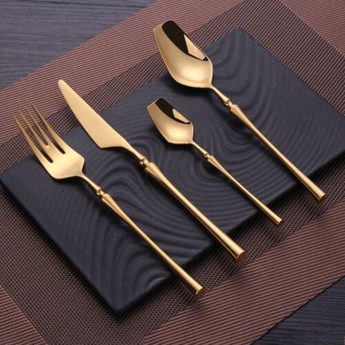 Stainless Steel Cutlery Set Fork Knife Spoons Dinnerware Mirror Bright Gold Tableware Travel Cutlery Set Coffee Spoon Flatware