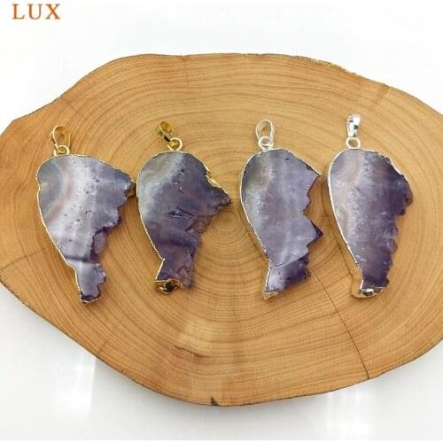Gold silver Plated charm Natural Amethysts Purple druzy Crystal pendant for necklace DIY Jewelry Making