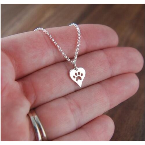Jisensp New Fashion Dog Paw Footprint Heart Necklace for Women Summer Style Animal Pet Puppy Palm Paw Mark Print Necklace Gifts