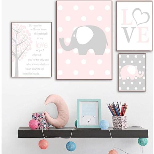 Nordic nursery elephant Poster Wall Art Canvas print painting decorative picture children bedroom decoration