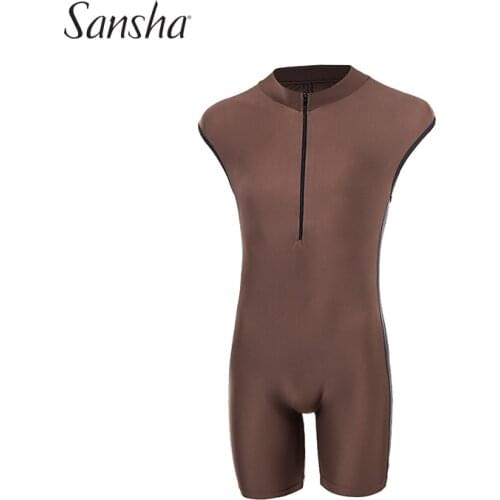 Sansha Mens Zip-Front Biketard Cap Sleeve Tactel Spandex Dance Unitard Bodysuit Ballet Gym Fitness Leotards Dancewear 52AG0001T