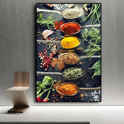Modern Kitchen Decor Paintings Mix Herb And Spices Canvas Artistic Seasoning Pictures Restaurant Dinning Room Decor Wall Art