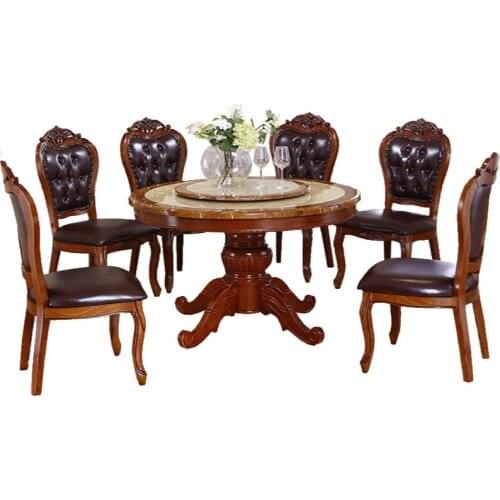 Solid wood round table European table chair combination American round table home large round table chair