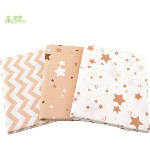 Chainho,Light Brown Stars,Printed Twill Cotton Fabric For DIY Quilting Sewing Of Baby&Children/Sheet,Pillow Material,Half Meter