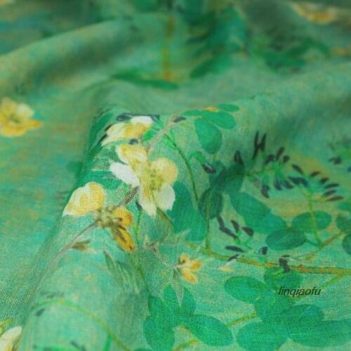 Original light green flower pure ramie printed fabric