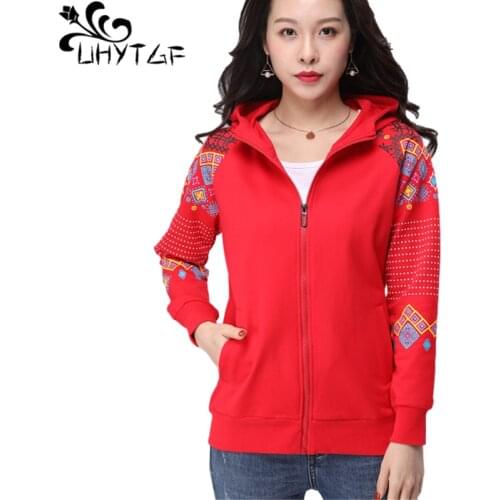 UHYTGF Plus Size Short Biker Jacket Female Print Bomber Jacket Women Flowers Zipper Coat Spring autumn Long Sleeve Basic X285