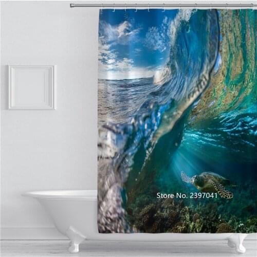 3D Digital Printed Octopus Series Cloud Mountain Sunrise Shower Curtain Bathroom Partition Waterproof and Mildew Resistant Hook