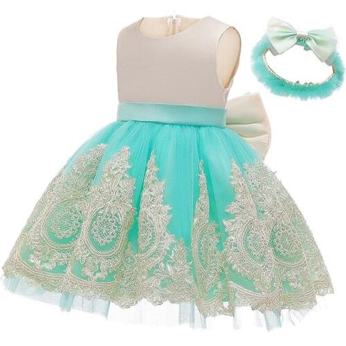 Baby Girl Embroidered Dress Children Kids Princess Party Dress With Headbands Wedding Christmas Vestidos For 1-5Y Girl Clothing