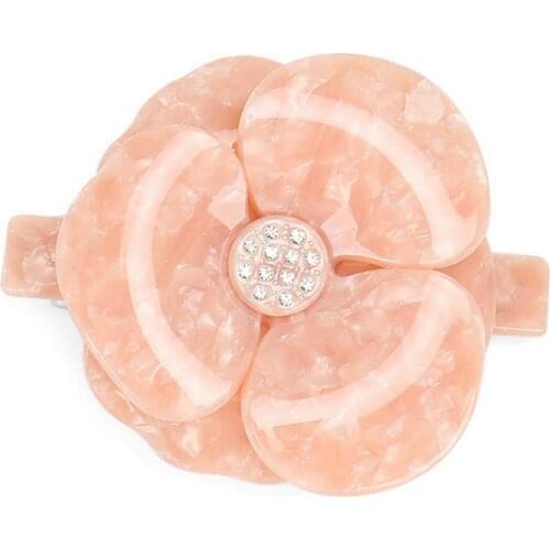 Classic French Styles Hair Barrette -Pink Camellia Flower Hair Clip for Women Girls Hair Ornament Accessory for Tiara Prom Wear