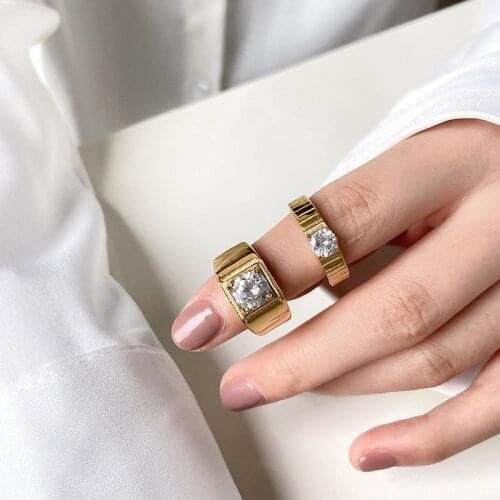 Square zircon stone rings for women stainless steel stripe stackable rings 2021 trendy free unique cool jewelry dropship