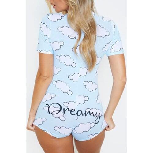 2021 Casual Letter Print V-neck Bodysuit Women Summer Short Sleeve Jumpsuit At Home Y2K Clothes Cloud Rompers Overalls Playsuits