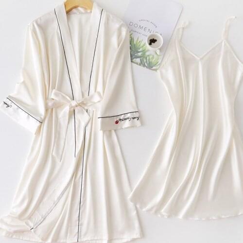 Fashion Women Silk Satin Sexy Robes White Thin Quarter Sleeve Solid Color Sleepwear Bathrobe Femme Wedding Bride Bridesmaid Robe