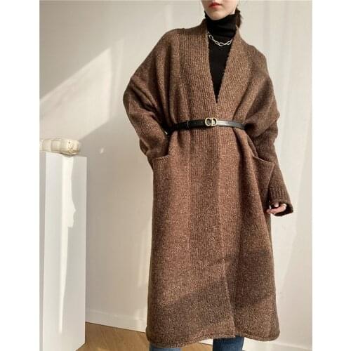 [ZAYAU]Long Sweater Coat womens Autumn and Winter Korean Version Lazy Wind Coarse Wool Loose Thickened Knitting Cardigan