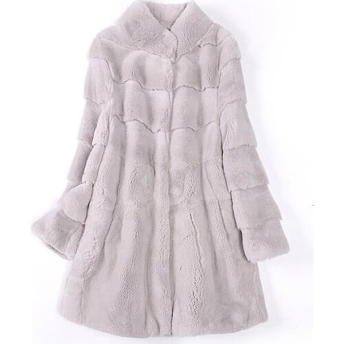 2020 winter new Haining whole skin rex rabbit fur coat grass coat Korean loose large size women long section