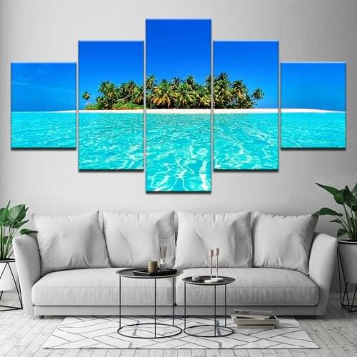 Painting Canvas Wall Art Picture Home Decor Room Canvas Print 5 Panel Blue Sky Island Seascape Modern Wall Painting Artwork
