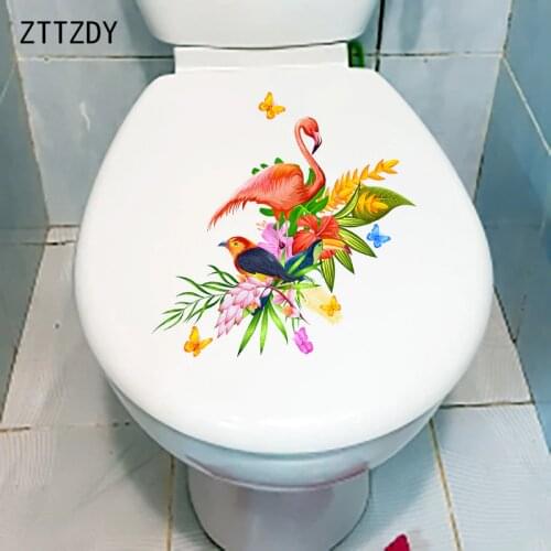 ZTTZDY 22.1×21.6CM Color Floral Flamingo Fashion WC Decor Toilet Cover Stickers Home Room Wall Decals T2-1179