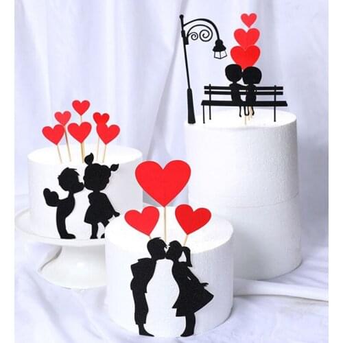 1Set Wedding Cupcake Topper Love Heart Sweet Lovers Cake Topper For Anniversary Valentines Day Wedding Party Cake Decorations