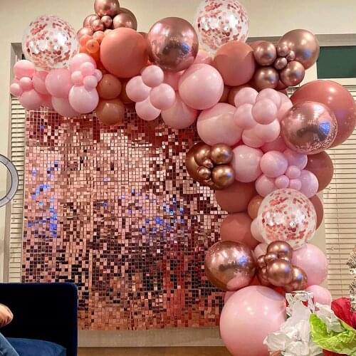 1 Set Retro Pink Balloons Arch Dusty Pink Metallic Rose Gold Balloon Garland Glitter Curtain for Wedding Bachelorette Party Deco