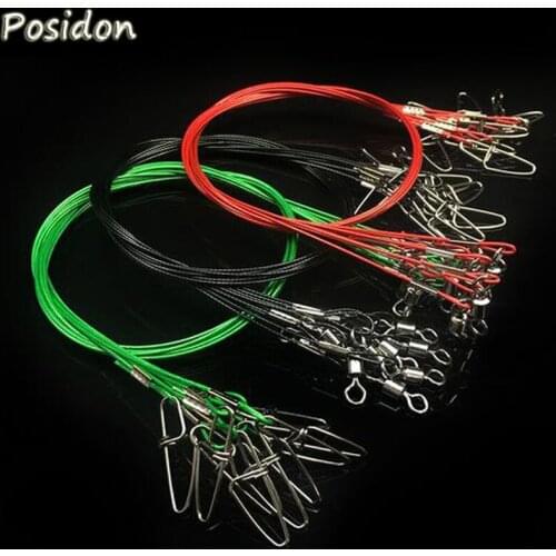 Posidon 10pcs/lot 50cm Fishing Lure Line Trace Wire Leader Swivel Tackle Spinner Shark Fish Interlock Snap Hook Connector