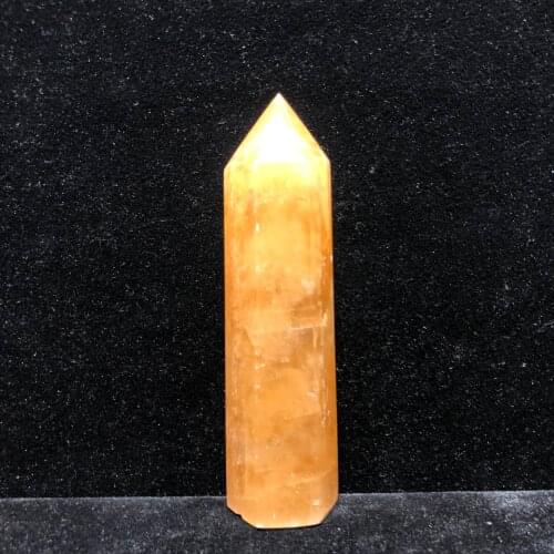 130-140 mm Natural Honey Calcite Hand-Polished Hexagon Point Chakra Healing Reiki Stone Home Decoration Stone Handicraft Point