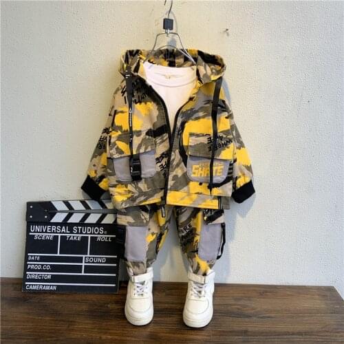 2021 New Fashion Set (Coat+ Pant) Korean Version Of The Childrens Boys Girls Spring Autumn Two-piece Childrens ClothesCamoufla