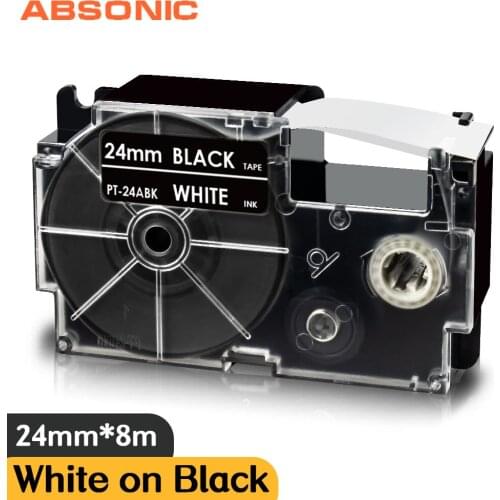 24mm Printer Ribbon XR-24ABK White on Black Compatible Casio Label Tape Typewriter for Casio Labeller KL-M7 KL-M50 KL-SA10 KL-G2