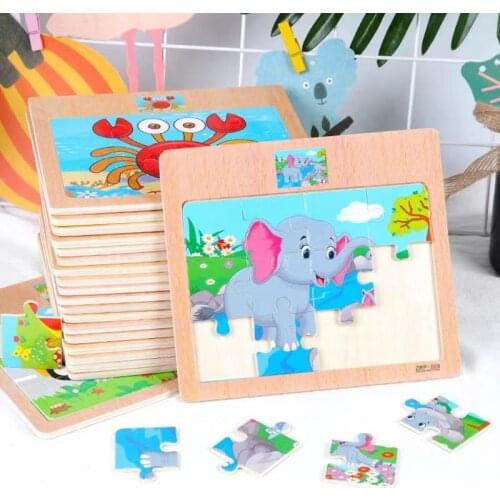 3D Montessori Toys Educational Wooden Toys for Children Early Learning Cartoon Animal Traffic Puzzle Kids Math Jigsaw