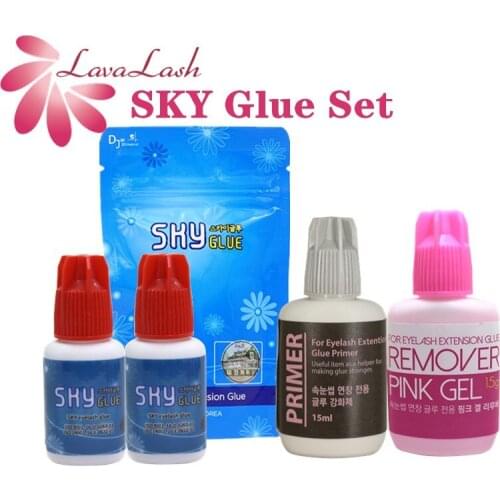 4pcs/set Korean original Sky S Plus Glue Eyelash Extension 1-2s Dry 5ml Black Glue Primer and Pink Remover Makeup Set Lash Glue