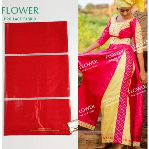 5 Yards Good Smell Baizn Riche Lace Fabric In Red Color High Quality 100% Cotton New African French Guinea Basin Women Material