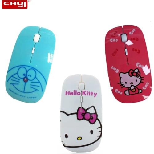 CHYI Wireless Computer Mouse Cute Pink Mini Hallo Kitty Mause 2.4G USB 1600DPI Optical Mouse Gift Laptop Mice For Girl Kids PC