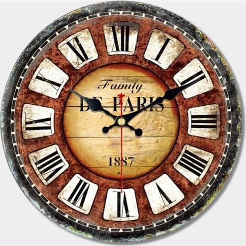 De Paris Large Wall Clock Roman Numeral Horloge Kitchen Wall Clocks Silent Retro Rust French Vintage Style Wooden Round Clocks