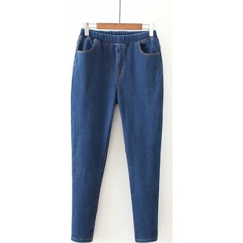 Mom Jeans Plus Velvet High Elastic Slim Jeans Skinny Pencil Pants Plus Size 5Xl Women Winter Warm Jeans High Waist Elastic Belt