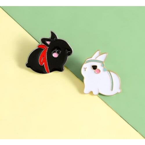 Enamel Pin Black White Rabbit Couple Brooch Backpack Clothes Metal Badge Lapel Pins Cute Jewelry Gift For Friends