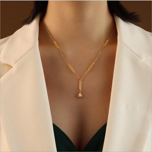 European And American Hot Selling Six-star Necklace long Niche Design Necklace 18K Gold-plated Tassel Clavicle Chain Female