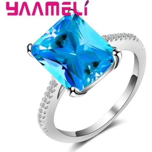 Big Crystal Rings Square Shape Drop Shipping Colorful 925 Silver Crystal Jewelry Wholesale for Women Girl Gift